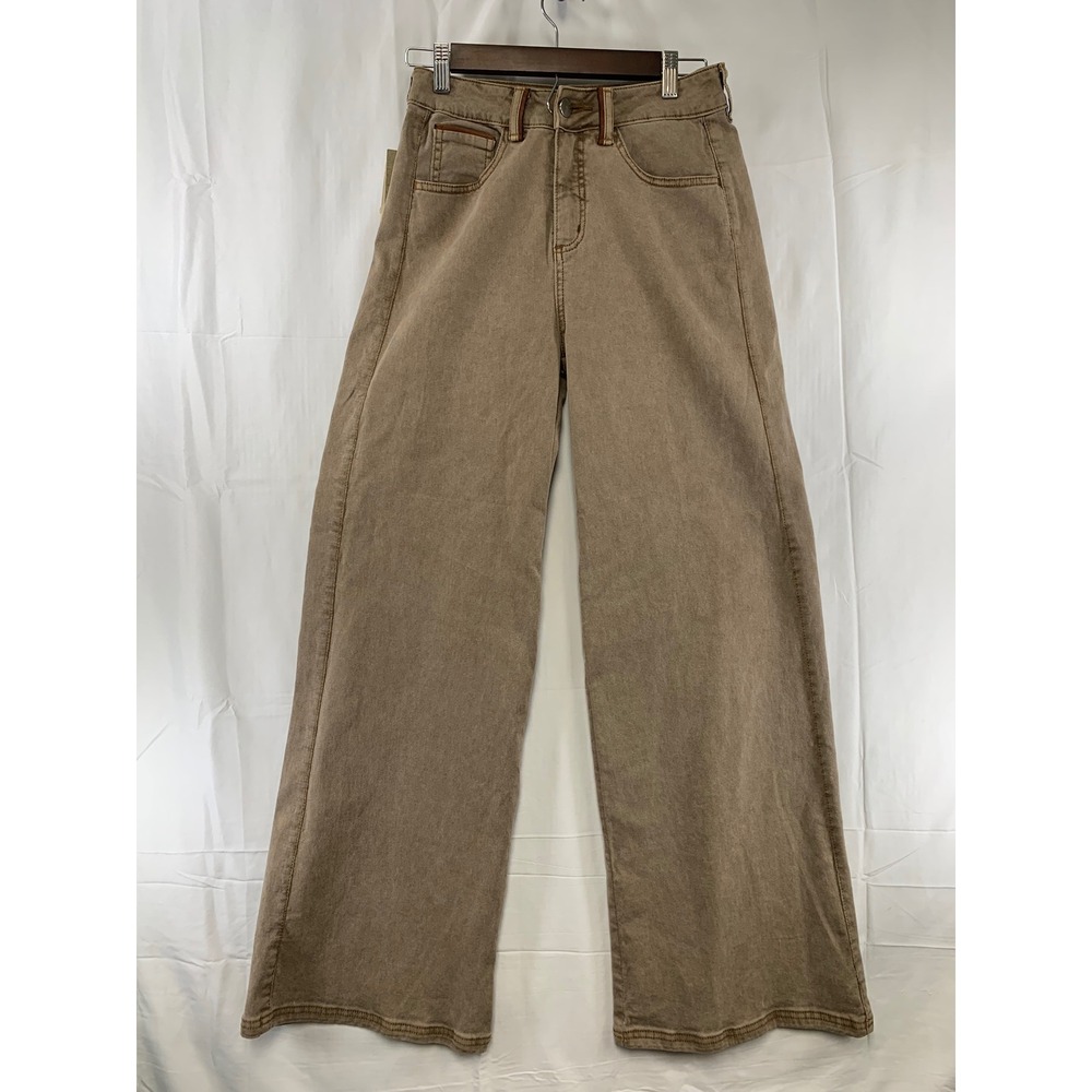 Velez Jean Gobi Womens 6 Tan Wide Leg High Rise Leather Detail NWT 26x31